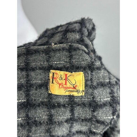 Vtg 50s R&K Gray Black Checker Wool Fit Flare Button Dress Size Small Womens - Picture 8 of 8